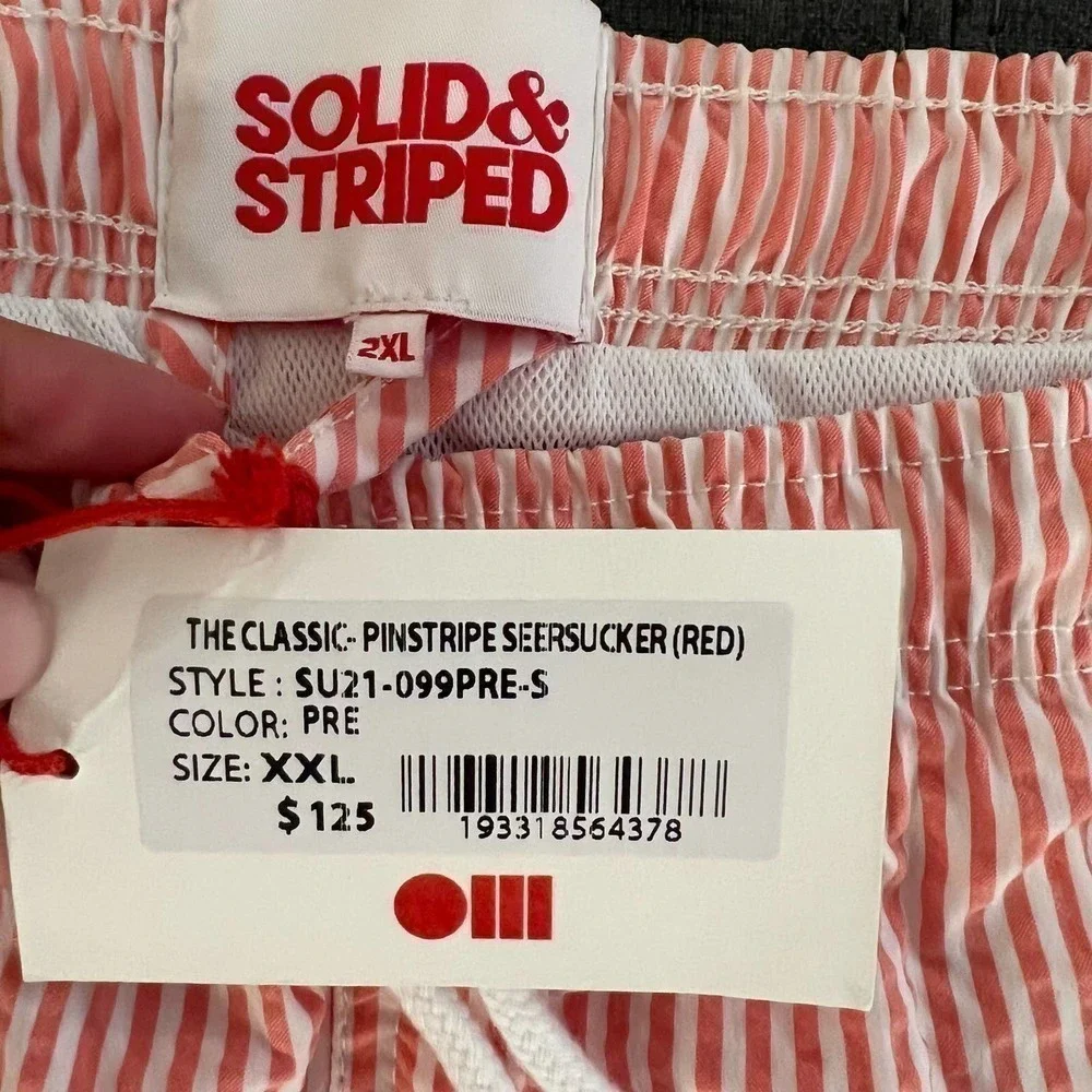 Solid & Striped XXL $125 Classic Swim Trunk Pink Seersucker NWT 4